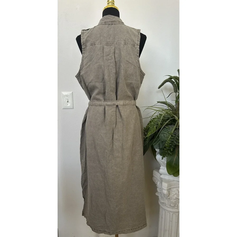 Sundance Utility Shirt Dress Linen Blend Midi Belted Boho Safari Gorpcore Tan L - Picture 5 of 8